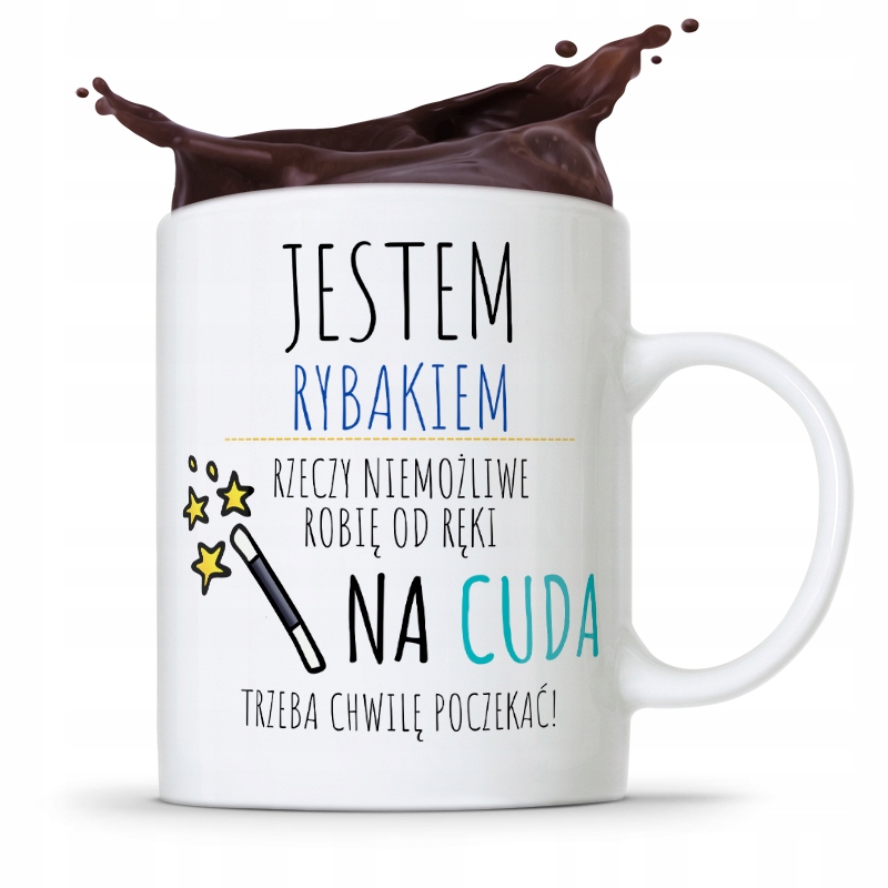 Kubek Prezent Wędkarza Na Cuda Trzeba Poczekać Z Nadrukiem Ze Zdjęciem