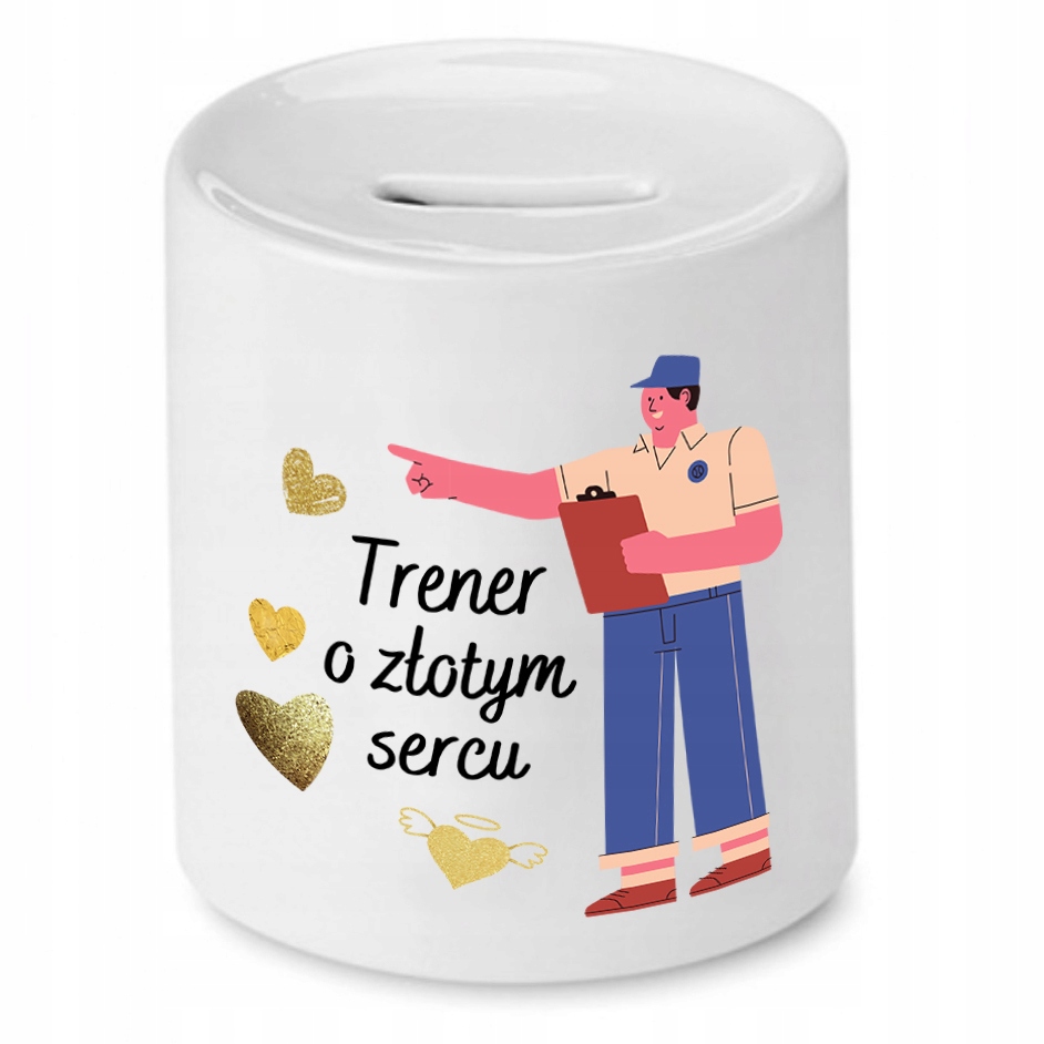 Dla Trenera Prezent Skarbonka O Złotym Sercu Z Nadrukiem Ze Zdjęciem Z Nadr
