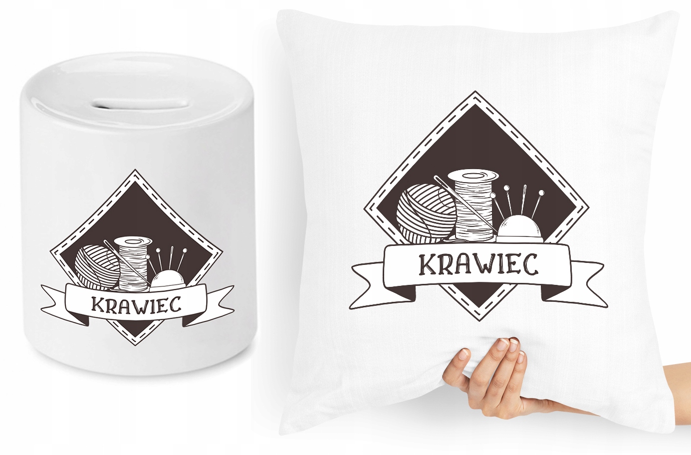 Dla Krawca Krawcowej Zestaw Poduszka + Skarbonka Z Nadrukiem Ze Zdjęciem