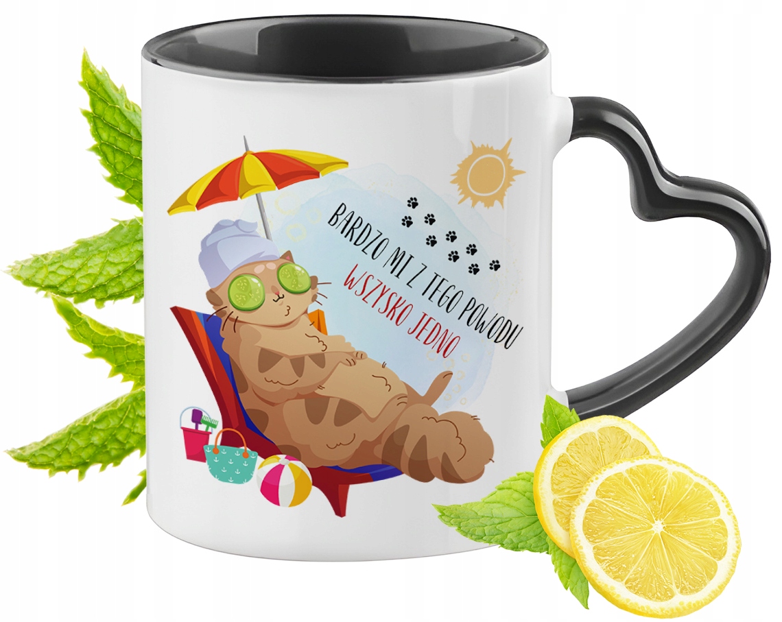 Kot Kotek Kotki Kubek Czarny Z Uszkiem W Kształcie Serca Na Prezent