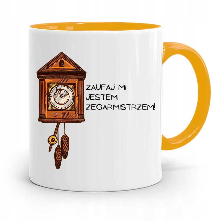 Kubek Żółty Dla Zegarmistrza Zaufaj Mi Jestem Z Nadrukiem Ze Zdjęciem