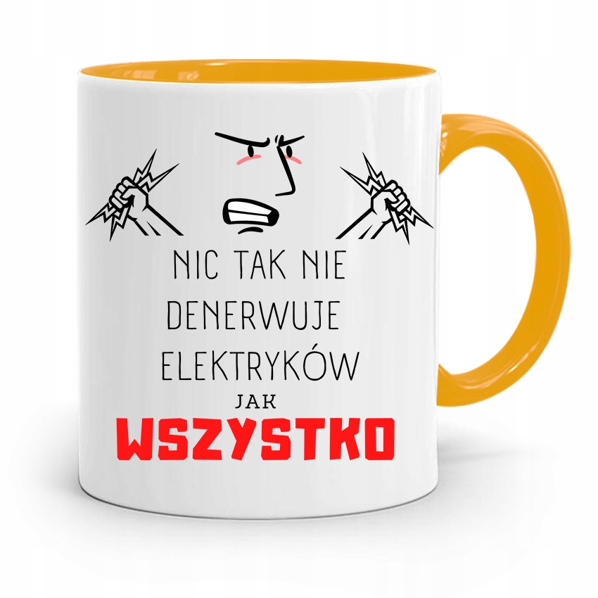 Kubek Żółty Dla Elektryka Wszystko Denerwuje Z Nadrukiem Ze Zdjęciem