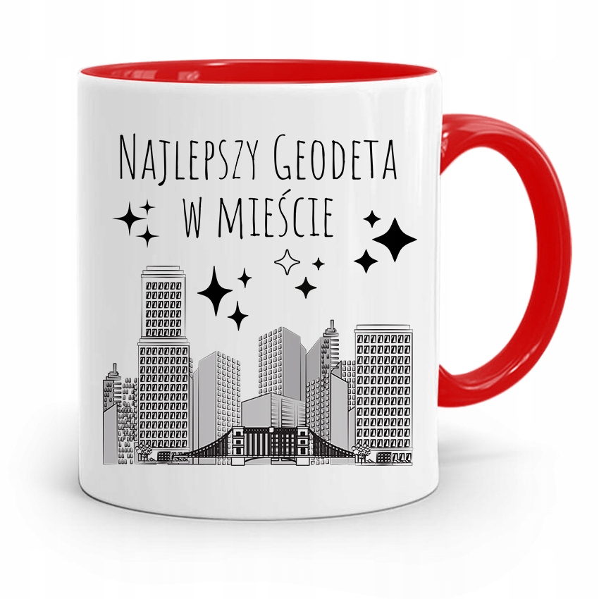 Kubek Czerwony Dla Geodety Najlepszy W Mieście Z Nadrukiem Ze Zdjęciem