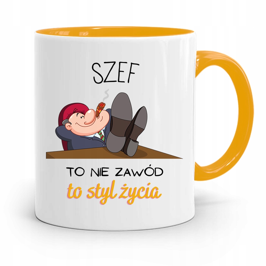 Kubek Żółty Prezent Dla Szefa Szef To Styl Życia Z Nadrukiem Ze Zdjęciem