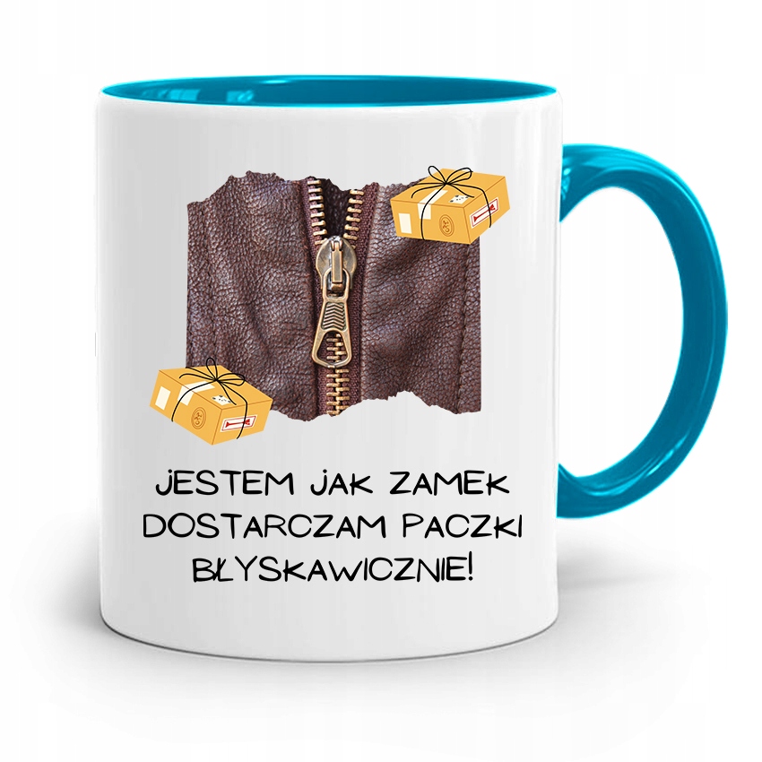 Kubek Błękitny Dla Kuriera Jestem Jak Zamek Z Nadrukiem Ze Zdjęciem