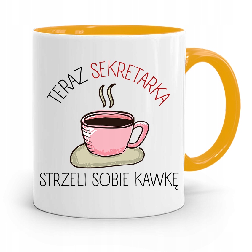 Kubek Żółty Prezent Dla Sekretarki Strzeli Sobię Z Nadrukiem Ze Zdjęciem