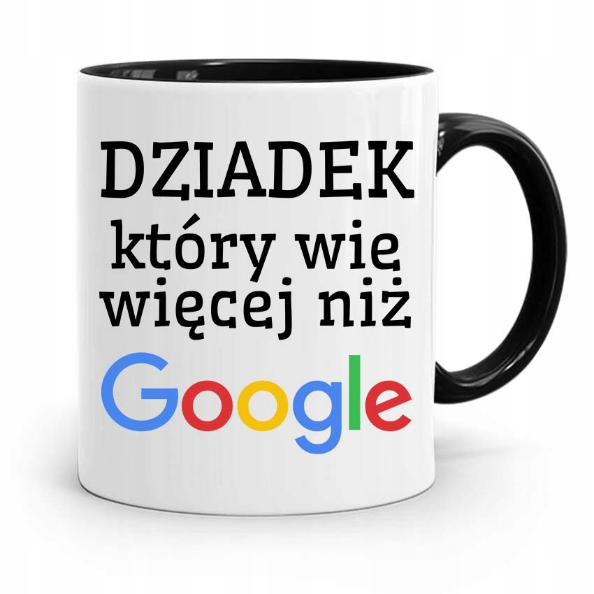 Kubek Czarny Dla Dziadka Wie Więcej Niż Google Z Nadrukiem Ze Zdjęciem