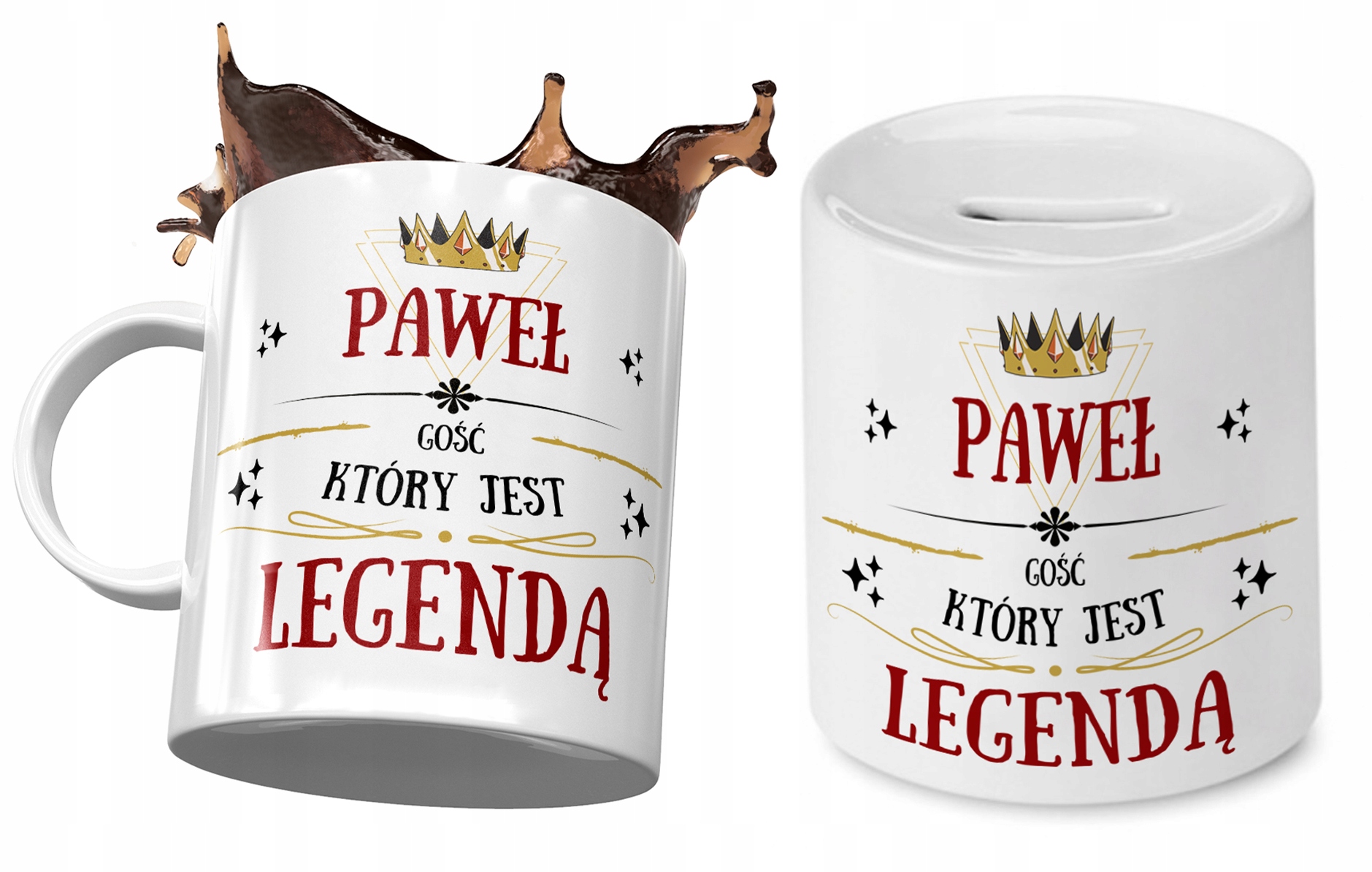 Dla Pawła Zestaw Kubek + Skarbonka Na Prezent Z Nadrukiem Ze Zdjęciem