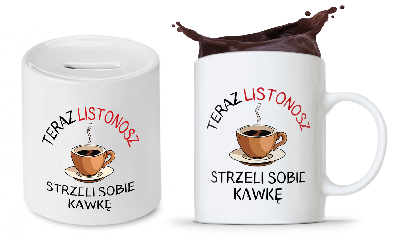 Dla Listonosza Zestaw Kubek + Skarbonka Prezent Z Nadrukiem Ze Zdjęciem