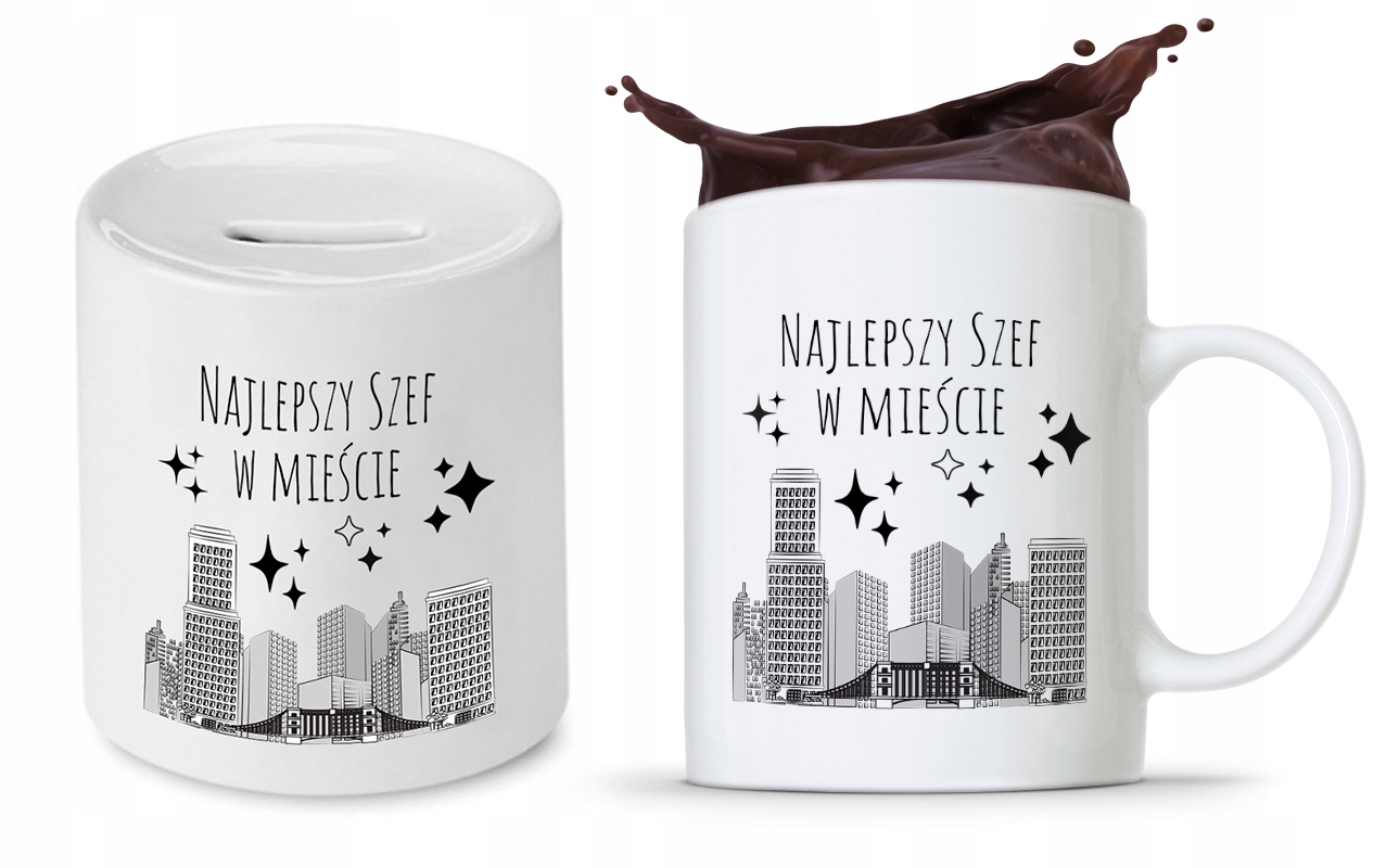 Dla Szefa Szefowej Zestaw Kubek + Skarbonka Z Nadrukiem Ze Zdjęciem