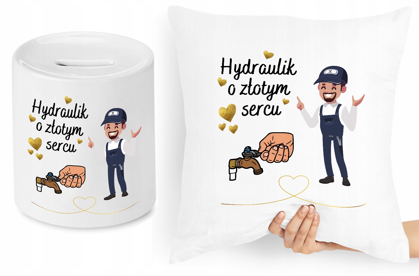 Dla Hydraulika Zestaw Poduszka + Skarbonka Z Nadrukiem Ze Zdjęciem