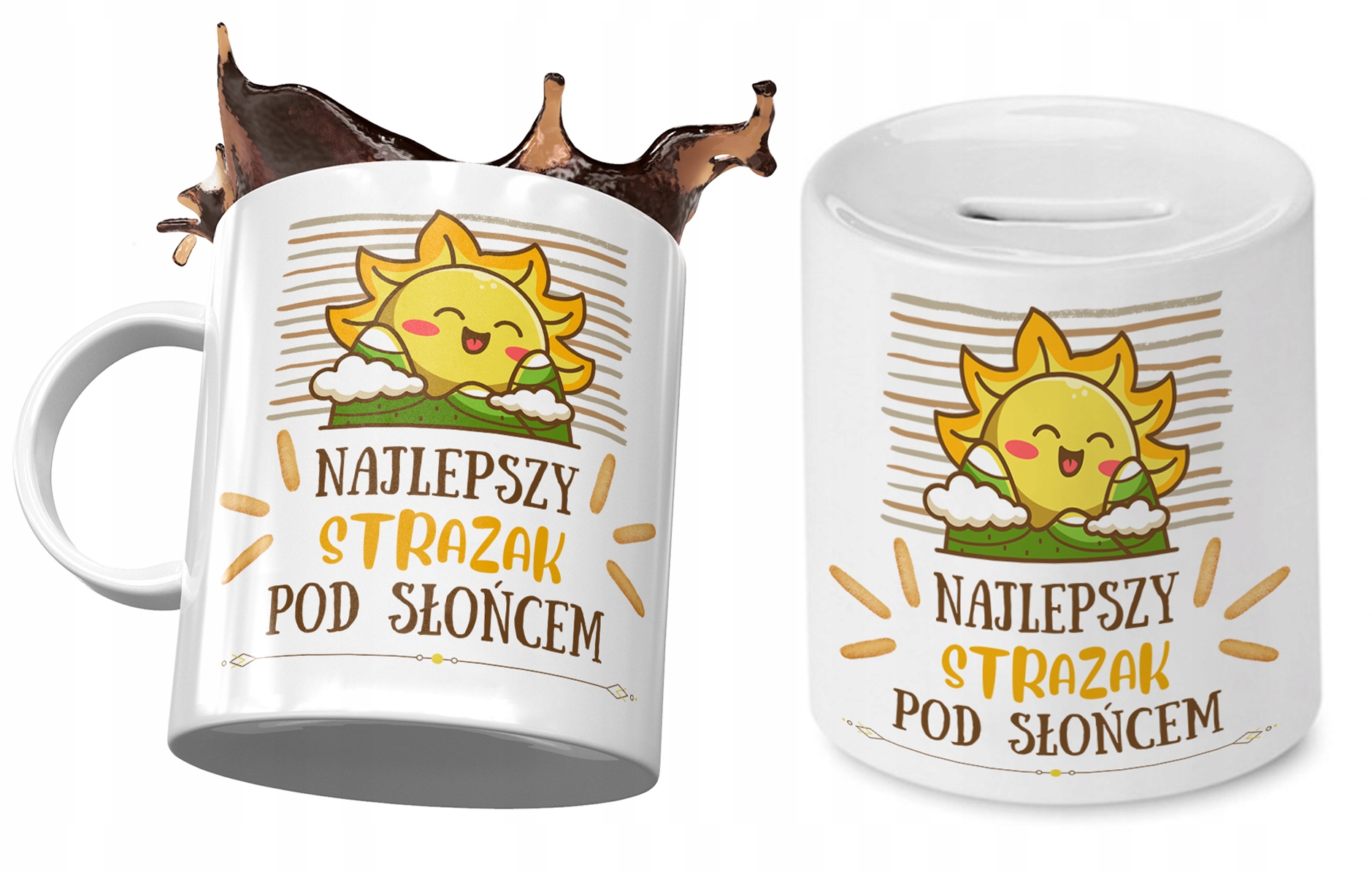 Dla Strażaka Zestaw Kubek + Skarbonka Prezent Z Nadrukiem Ze Zdjęciem