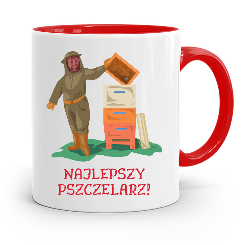 Kubek Czerwony Pszczelarza Najlepszy Pszczelarz Z Nadrukiem Ze Zdjęciem