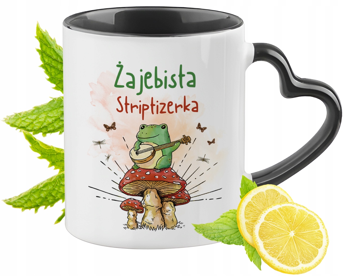 Dla Striptizerki Kubek Czarny Z Uszkiem W Kształcie Serca Na Prezent