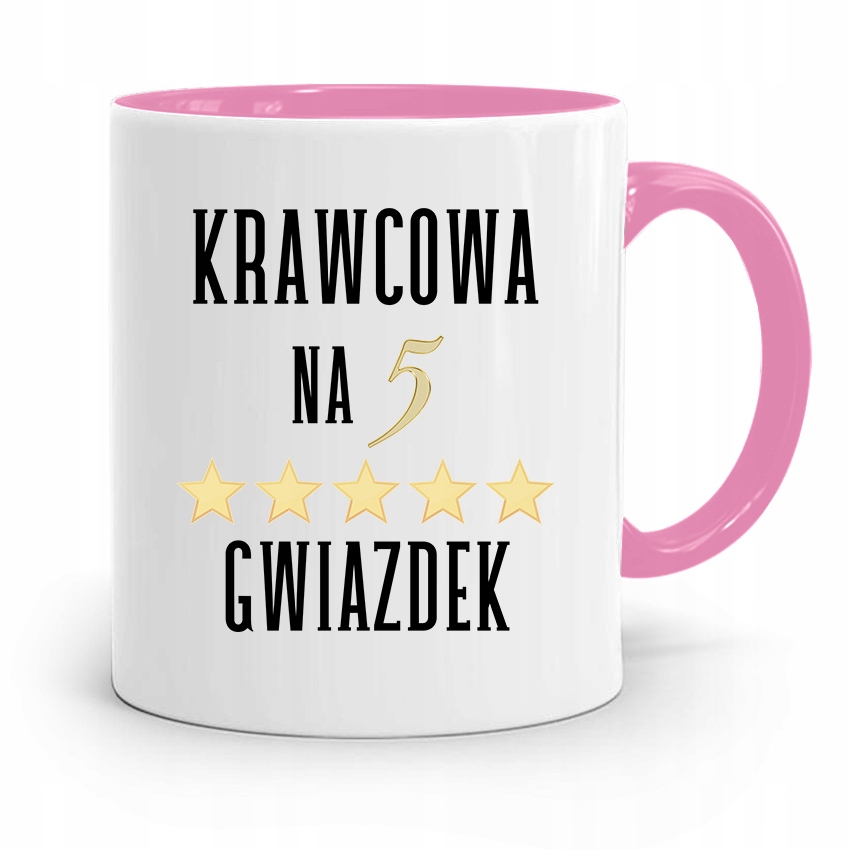 Kubek Różowy Krawca Krawcowej Na 5 Gwiazdek Z Nadrukiem Ze Zdjęciem