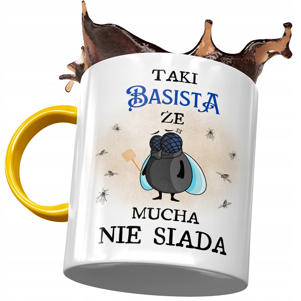 Kubek Żółty Dla Basisty Że Mucha Nie Siada Prezent Z Nadrukiem Ze Zdjęciem