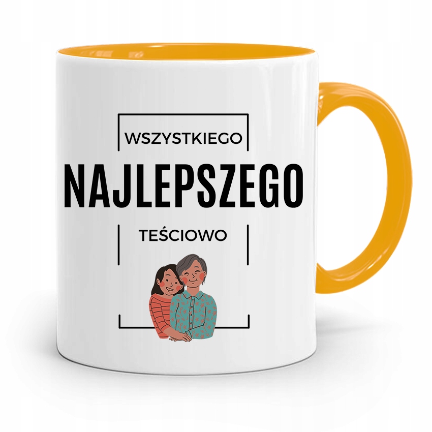 Kubek Żółty Teściowej Mamy Wszystkiego Najlepszego Z Nadrukiem Ze Zdjęciem