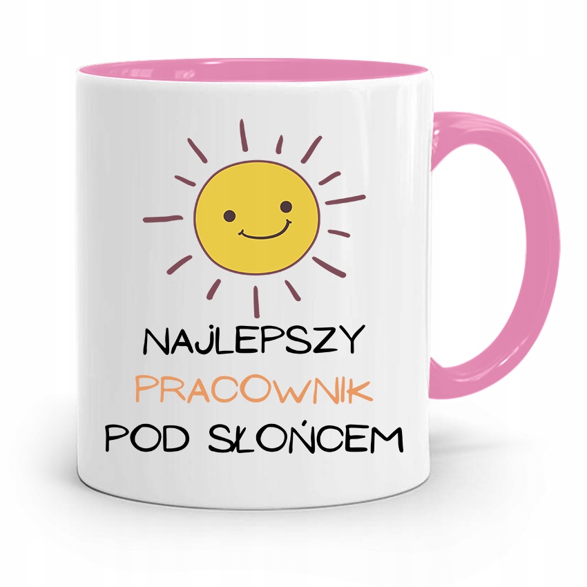Dla Pracownika Kubek Różowy Najlepszy Pod Słońcem Z Nadrukiem Ze Zdjęciem