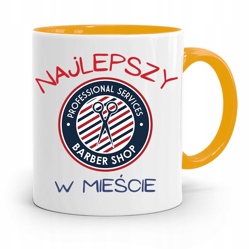 Kubek Żółty Fryzjera Najlepszy Barber W Mieście Z Nadrukiem Ze Zdjęciem