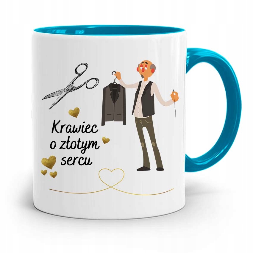 Kubek Błękitny Krawcowej Krawca O Złotym Sercu Z Nadrukiem Ze Zdjęciem