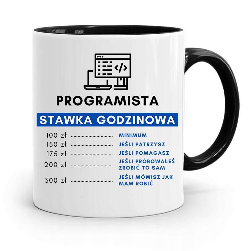 Kubek Czarny Informatyka Programisty Stawka Z Nadrukiem Ze Zdjęciem