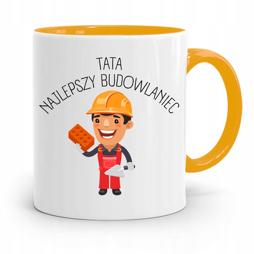 Kubek Żółty Dzień Ojca Najlepszy Budowlaniec Z Nadrukiem Ze Zdjęciem