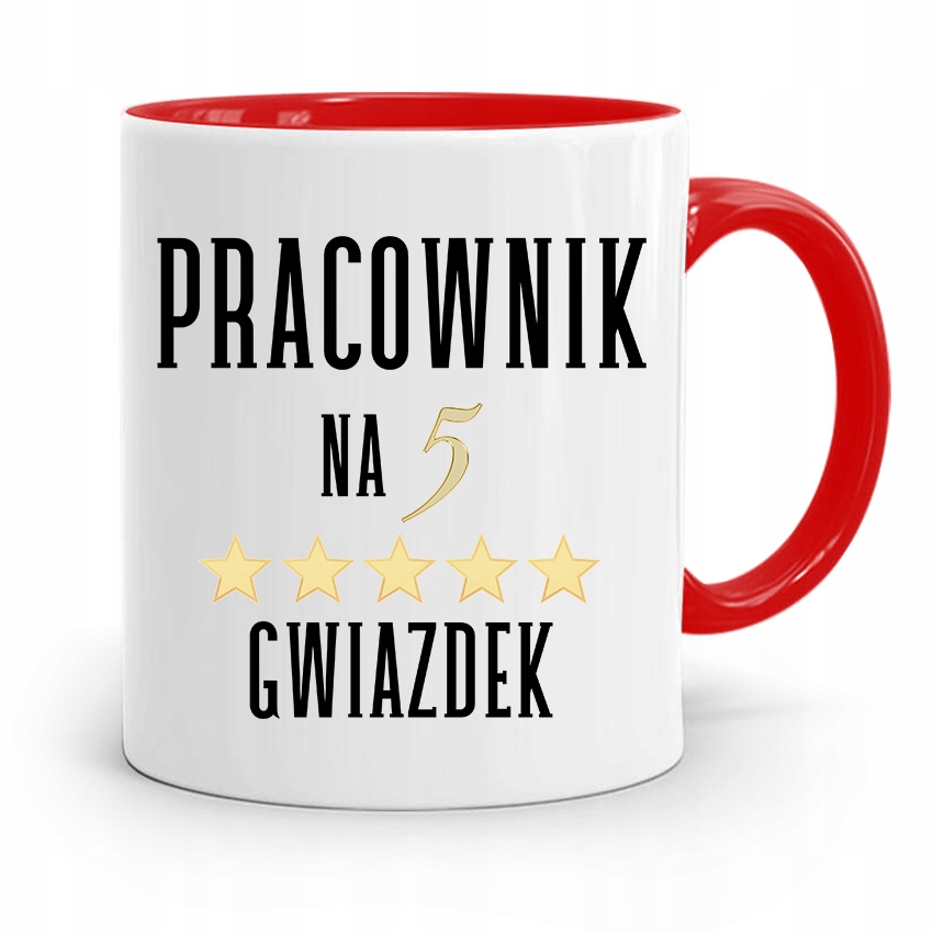 Dla Pracownika Kubek Czerwony Na 5 Gwiazdek Z Nadrukiem Ze Zdjęciem