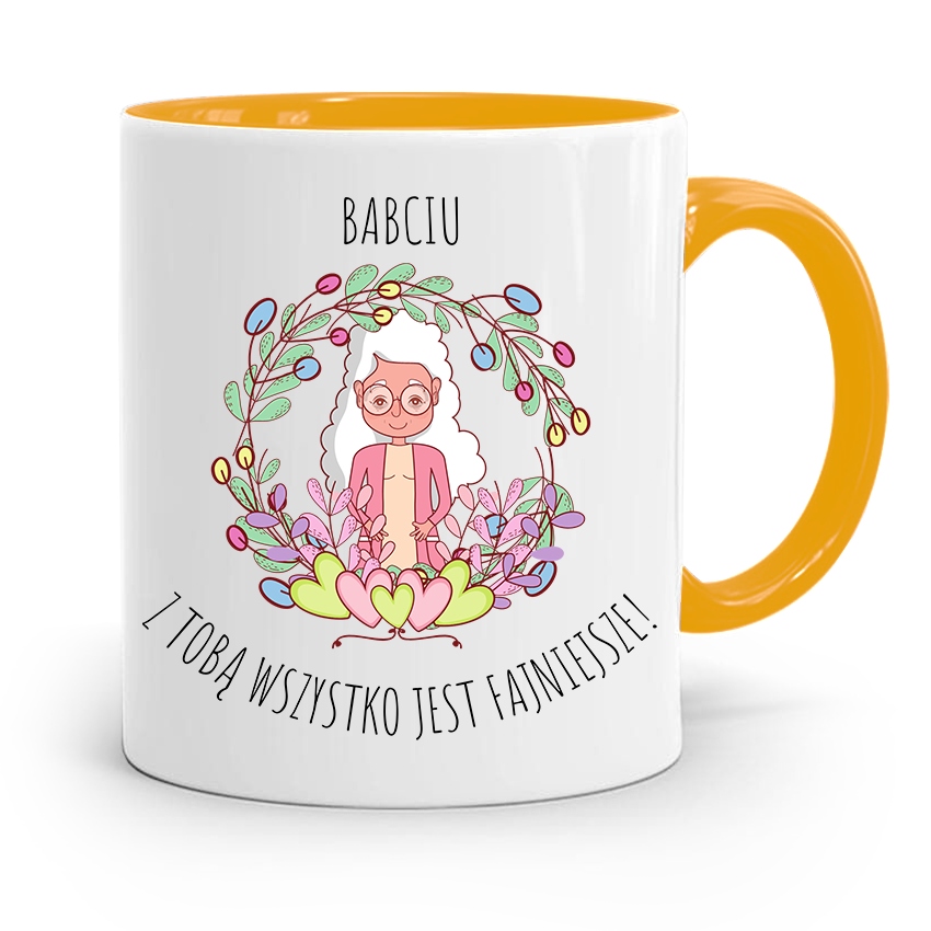 Kubek Żółty Dzień Babci Z Tobą Wszystko Fajniejsze Z Nadrukiem Ze Zdjęciem