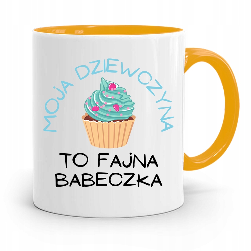 Kubek Żółty Prezent Dla Dziewczyny Fajna Babeczka Z Nadrukiem Ze Zdjęciem