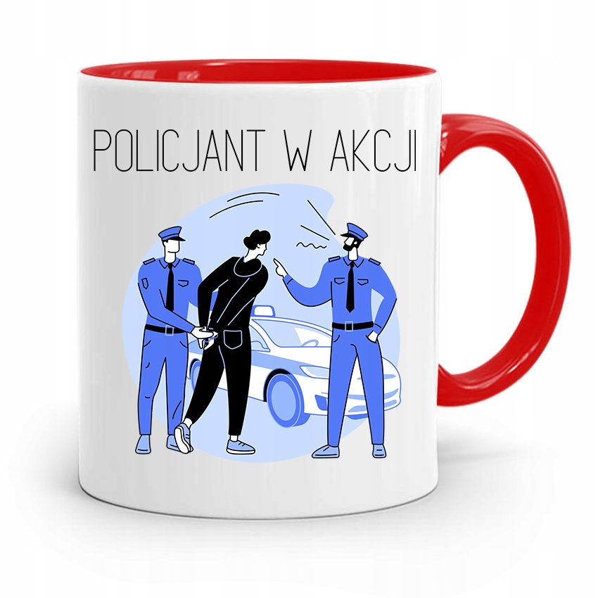 Kubek Czerwony Dla Policjanta Policjantki W Akcji Z Nadrukiem Ze Zdjęciem