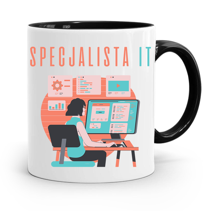 Kubek Czarny Informatyka Programisty Specjalista Z Nadrukiem Ze Zdjęciem