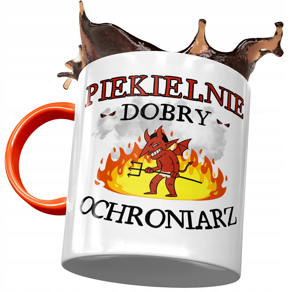 Kubek Pomarańczowy Dla Ochroniarza Piekielnie Z Nadrukiem Ze Zdjęciem
