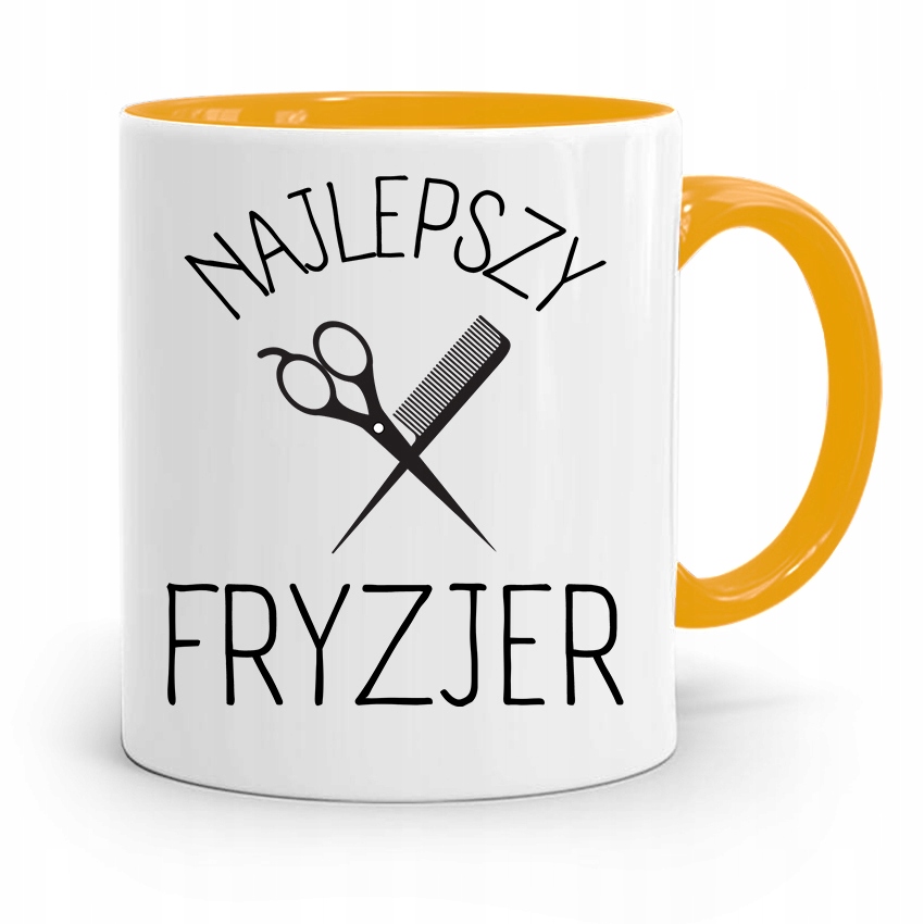 Kubek Żółty Fryzjera Fryzjerki Najlepszy Fryzjer Z Nadrukiem Ze Zdjęciem