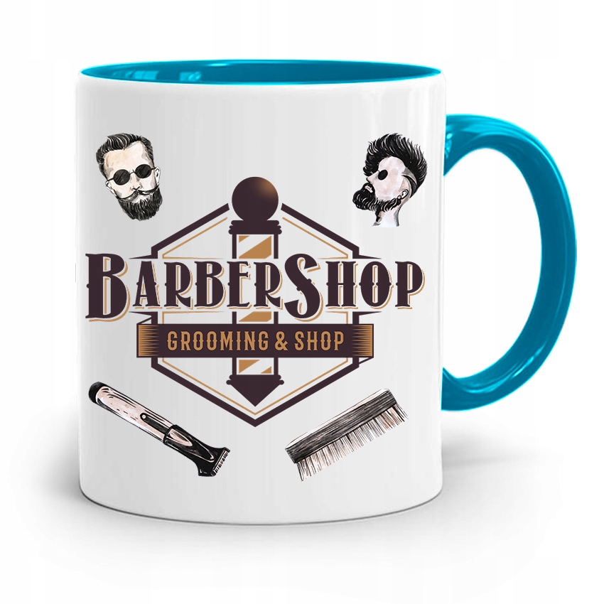 Kubek Błękitny Prezent Dla Fryzjera Barber Shop Z Nadrukiem Ze Zdjęciem