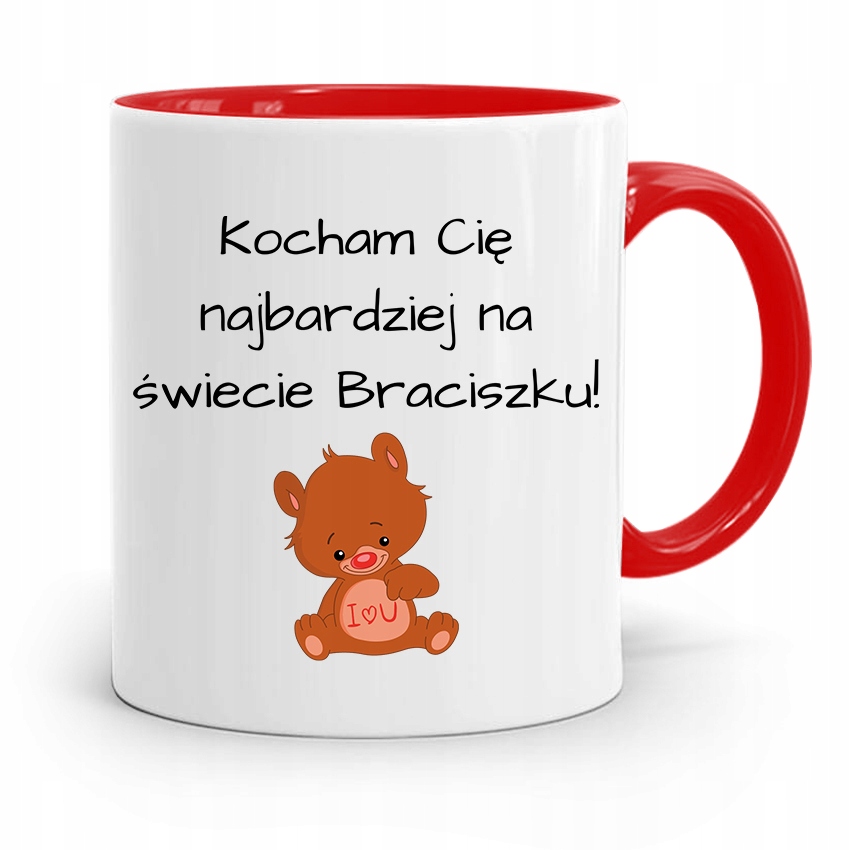 Kubek Czerwony Prezent Dla Brata Kocham Cię! Z Nadrukiem Ze Zdjęciem