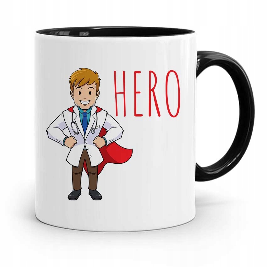 Kubek Czarny Dla Doktora Lekarza Medyka Hero Z Nadrukiem Ze Zdjęciem