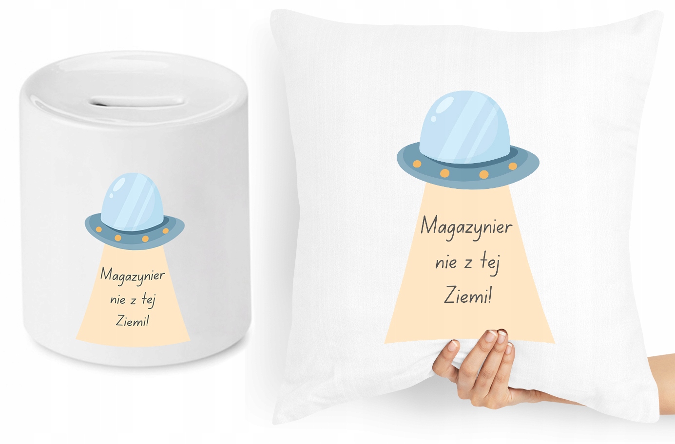 Dla Magazyniera Zestaw Poduszka + Skarbonka Z Nadrukiem Ze Zdjęciem