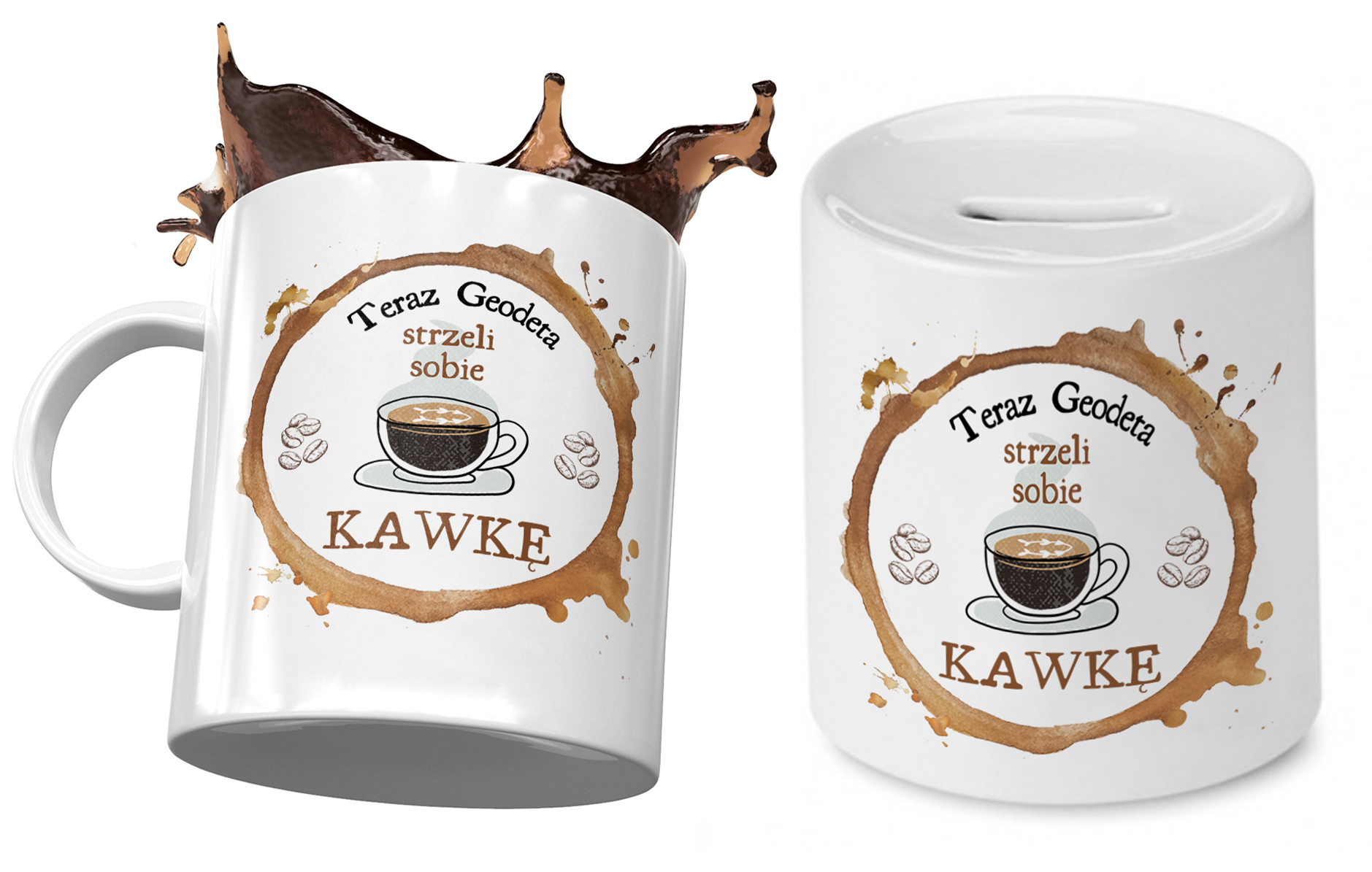 Dla Geodety Zestaw Kubek + Skarbonka Na Prezent Z Nadrukiem Ze Zdjęciem