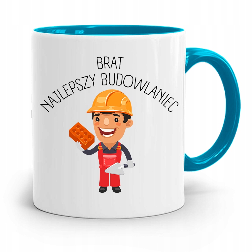 Kubek Błękitny Prezent Brat Najlepszy Budowlaniec Z Nadrukiem Ze Zdjęciem