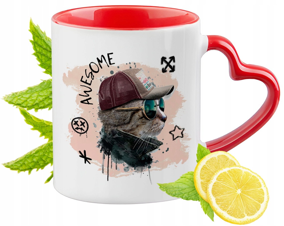 Kot Kotki Kubek Czerwony Z Uszkiem W Kształcie Serca Na Prezent