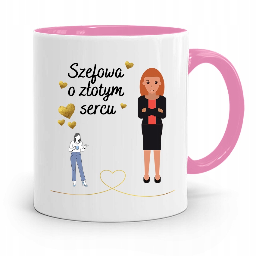 Kubek Różowy Prezent Dla Szefowej O Złotym Sercu Z Nadrukiem Ze Zdjęciem