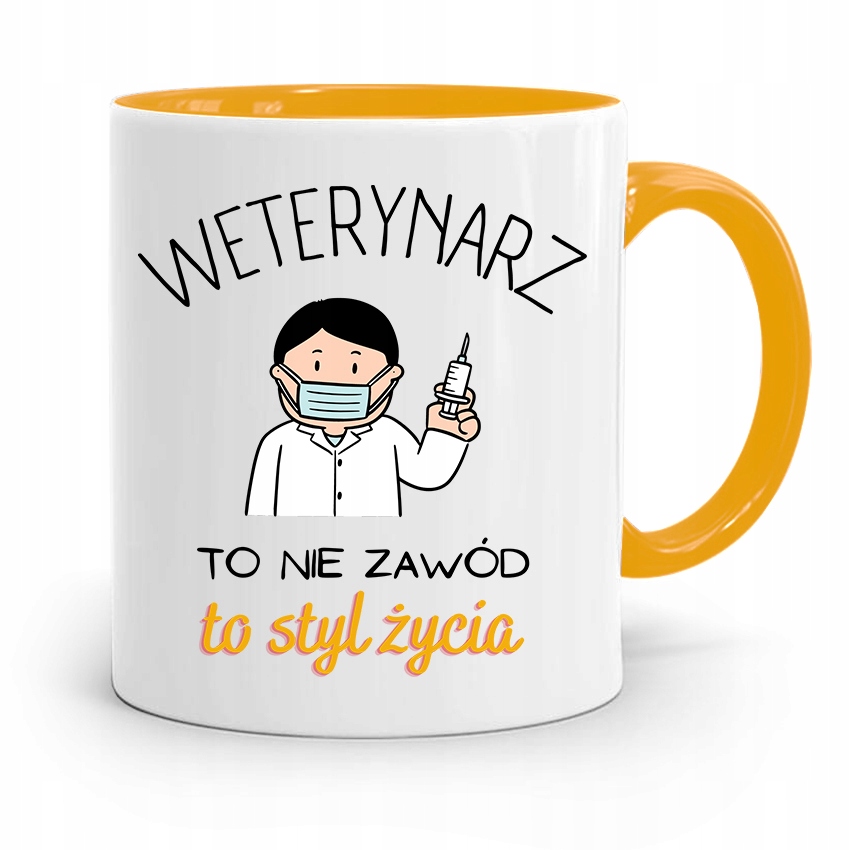 Kubek Żółty Weterynarza Weterynarz To Styl Życia Z Nadrukiem Ze Zdjęciem