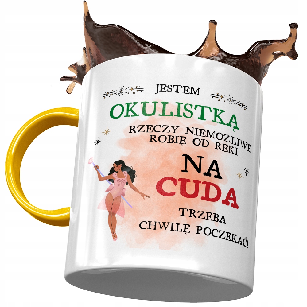 Kubek Żółty Dla Okulistki Trzeba Chwilę Poczekać Z Nadrukiem Ze Zdjęciem