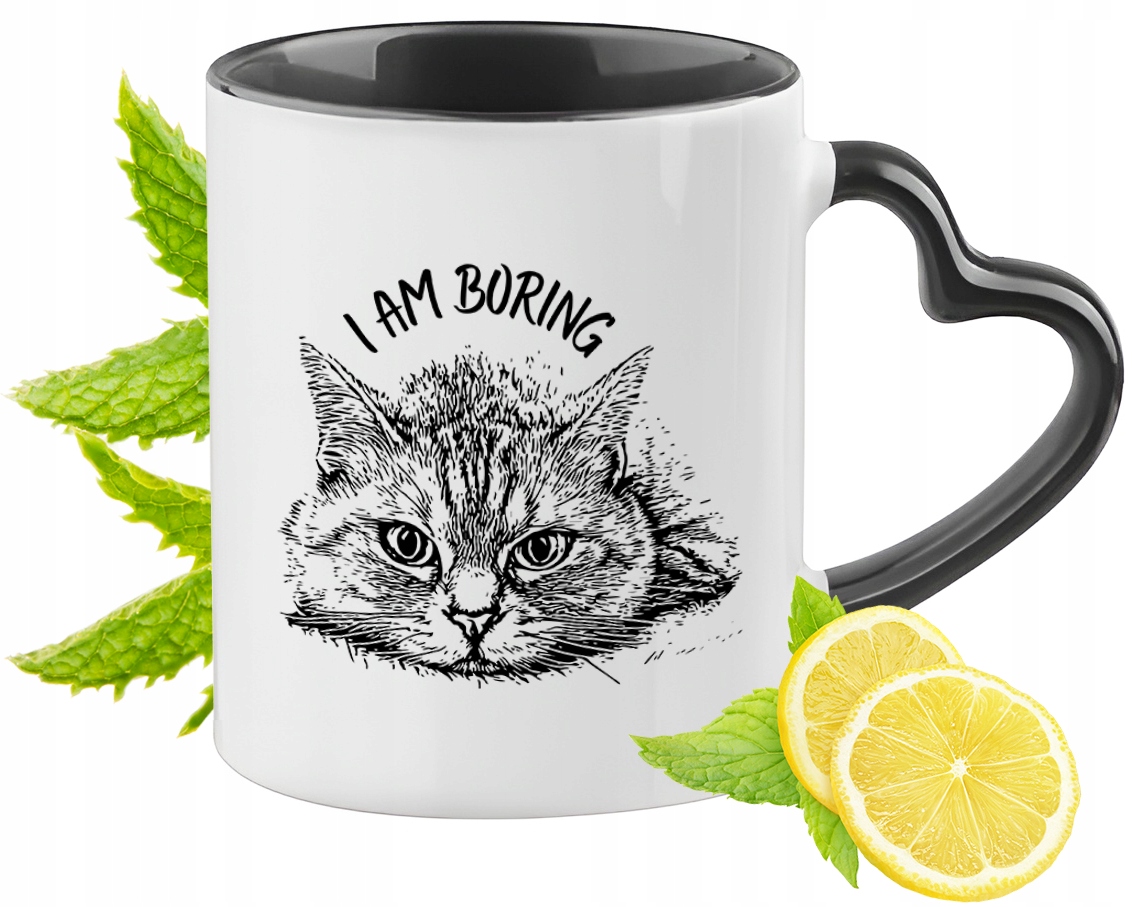 Kot Kotek Kotki Kubek Czarny Z Uszkiem W Kształcie Serca Na Prezent