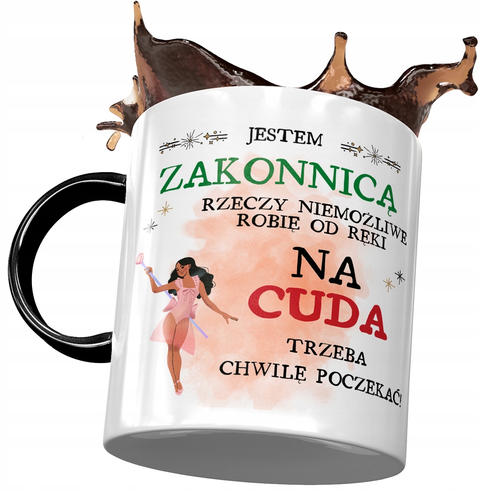 Kubek Czarny Dla Zakonnicy Na Cuda Trzeba Poczekać Z Nadrukiem Ze Zdjęciem