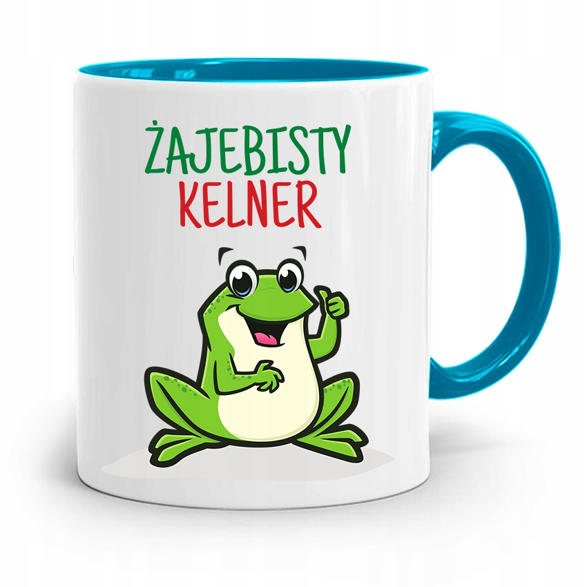 Dla Kelnera Kubek Błękitny Żajebisty Kelner Z Nadrukiem Ze Zdjęciem