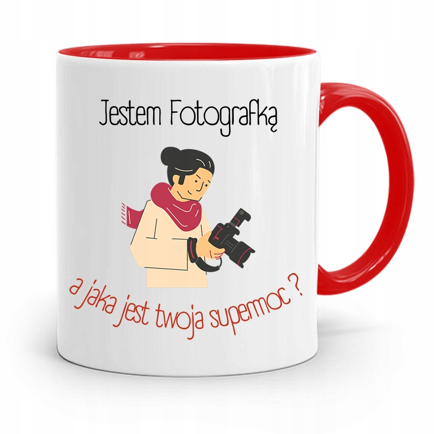 Kubek Czerwony Fotografa Jaka Jest Twoja Supermoc? Z Nadrukiem Ze Zdjęciem