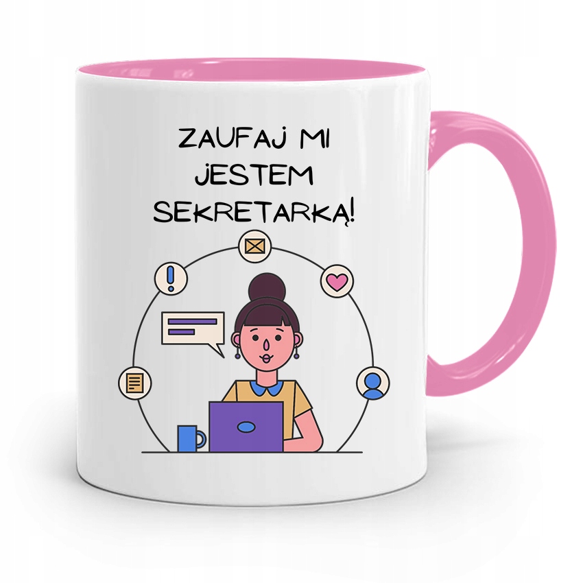 Kubek Różowy Prezent Dla Sekretarki Zaufaj Mi Z Nadrukiem Ze Zdjęciem