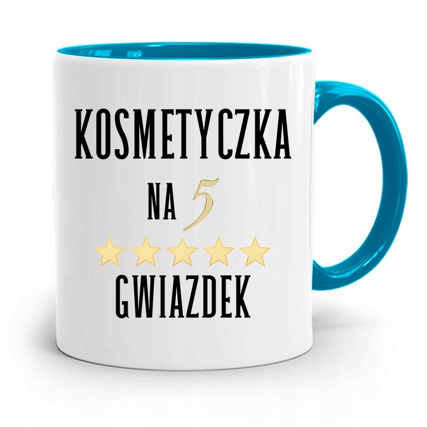 Kubek Błękitny Dla Kosmetyczki Na Pięć Gwiazdek Z Nadrukiem Ze Zdjęciem