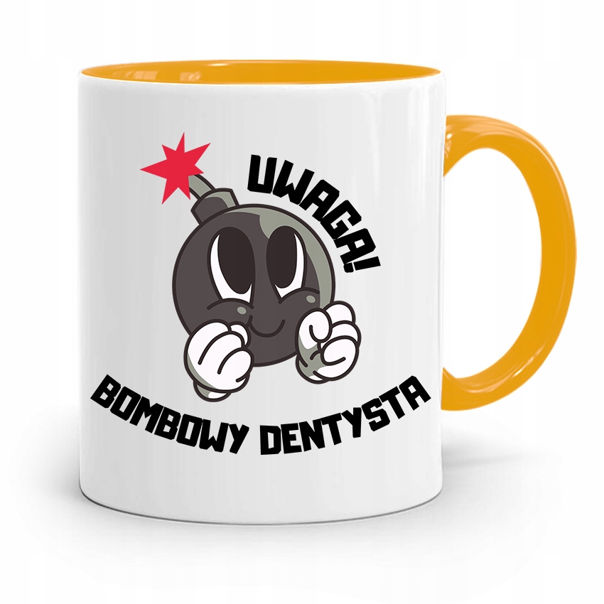 Kubek Żółty Prezent Dentysty Bombowy Dentysta Z Nadrukiem Ze Zdjęciem